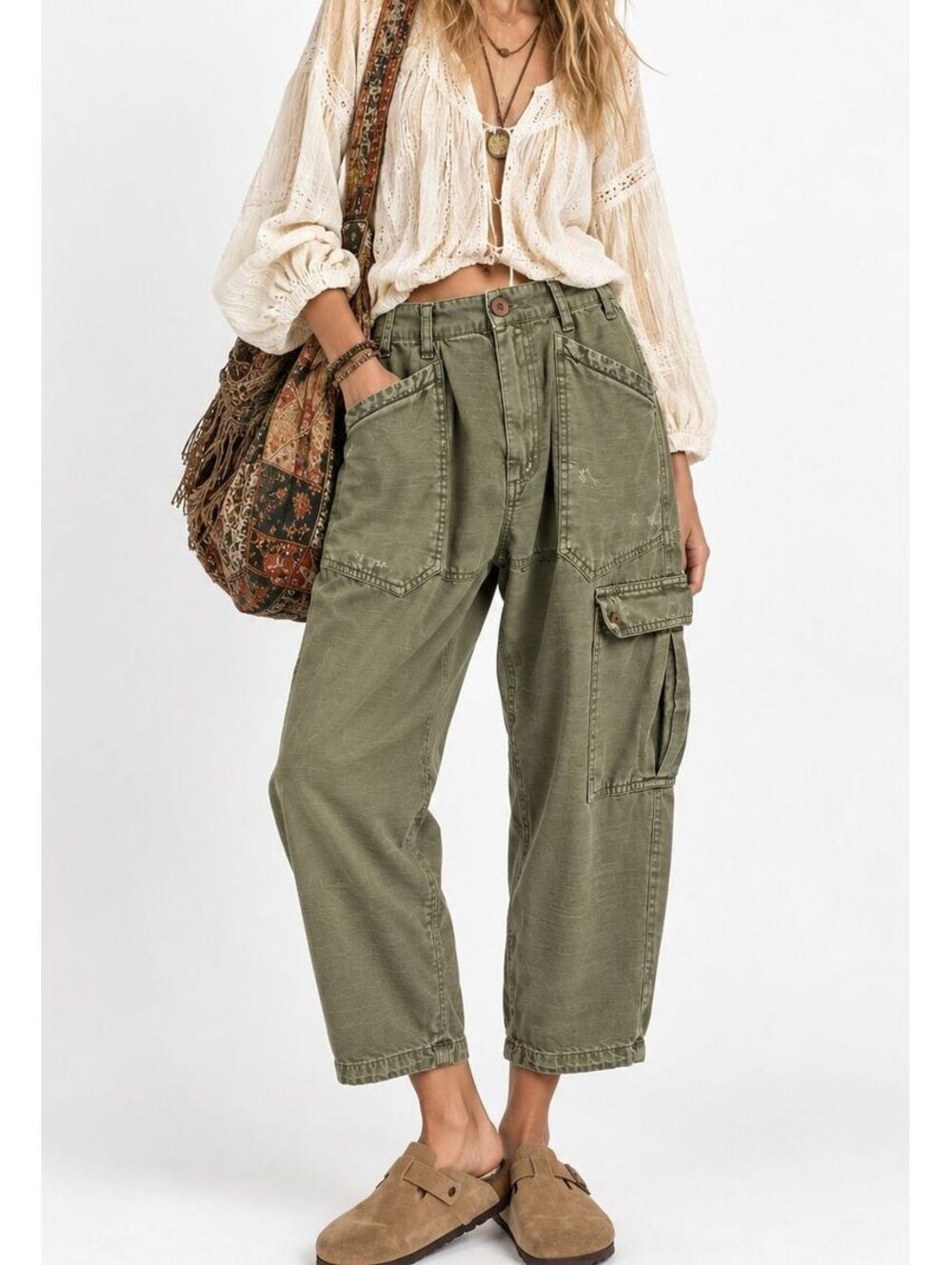 Free People Bay To Breakers Cargo Pants Olive Cotton Utility Gorpcore XS